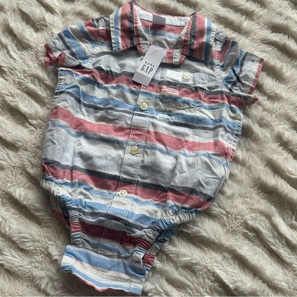 Baby GAP Baby Boy Striped Preppy Bodysuit Collar 4th July Dress Top Sz 12-18m - Picture 1 of 5
